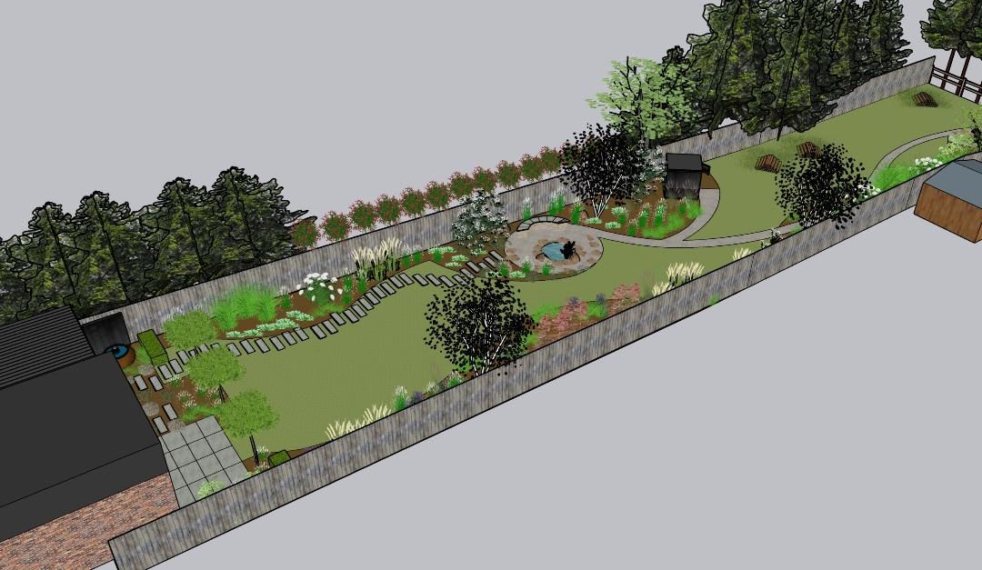 CAD Garden design in Banstead with water feature